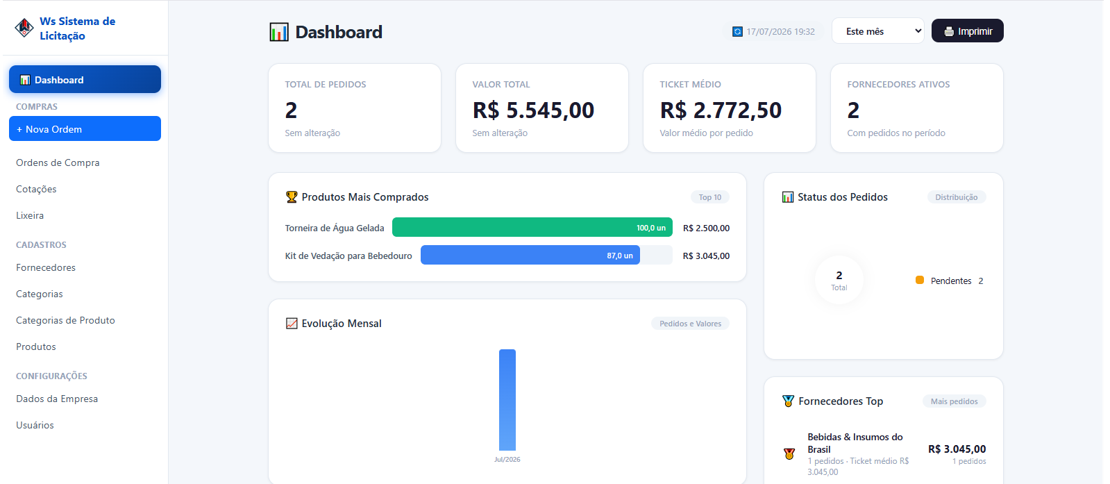 Sistema Fornecedor Licitações de Compra