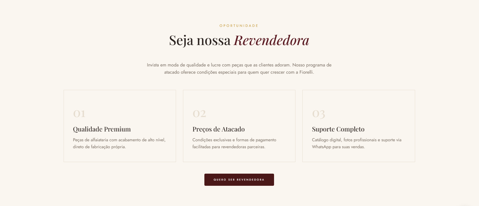 Chamada para revendedoras na home da Fiorelli